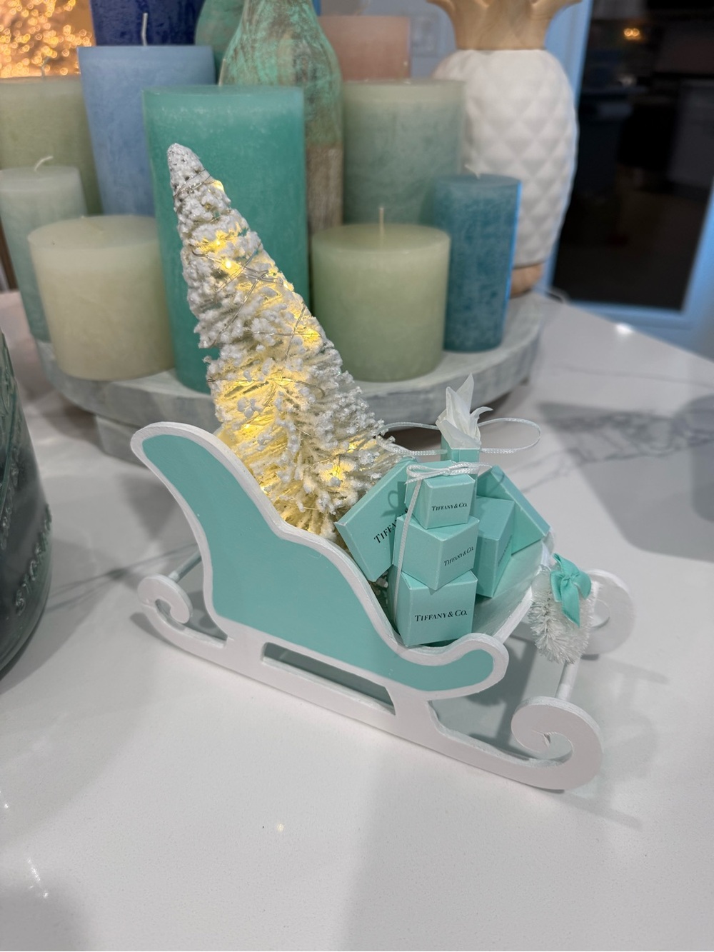 Tiffany & Co. Aqua and White Holiday Sleigh with Mini Tree
